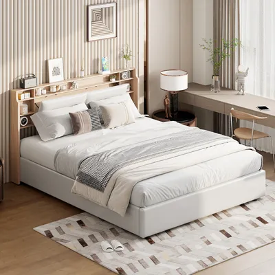 Obrázek produktu pro CDGlobal čalouněná postel 160x200cm, manželská postel pro mladé s LED diodou, hydraulická postel s úložným prostorem, postel s lamelovým roštem, PU