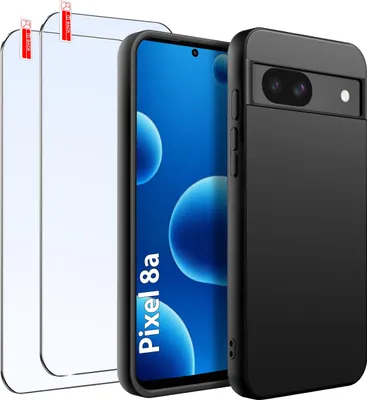 Image de KIT Étui pour Google Pixel 8A | Silicone noir mat Slim + 2 PIÈCES DE VERRE