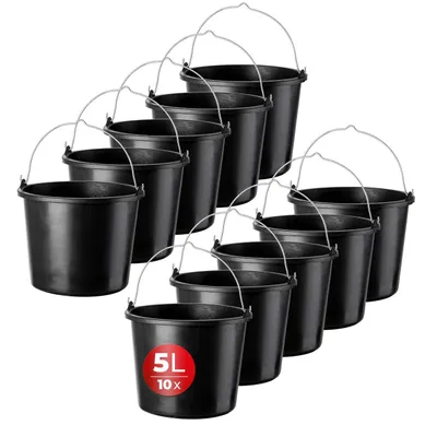 Produktbild von KADAX Baueimer "Bado", Eimer, Mörtelkübel, Putzeimer, Maurerkübel, Wohnaccessoires, Schwarz, 5L, 10 Stück