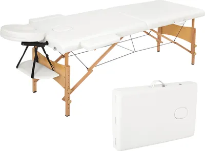 Produktbild von Mondeer 2 Zonen Massageliege mit Holzfüßen Mobile Massagetisch 198x60 cm bis 250kg Weiß