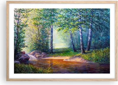Produktbild von Gerahmtes Poster - Rahmen in heller Eiche - Wiese Wasser Baum - 70x50 cm - Wand Bild - Wanddeko - Wandbilder - Wandposter - Bilderrahmen - Bilder - Kunstdruck - Wandbild - P2NAA70x50-4063