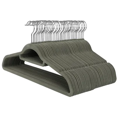 Produktbild von SONGMICS Kleiderbügel Samt 50 Stück 0,6 cm dick Anzugbügel Jackenbügel mit Rutschfester Oberfläche mit Zwei Einkerbungen 360° drehbarer Haken Antirutsch Grau CRF50V