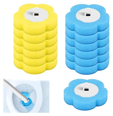 Produktbild von 12 Stück Einweg-Toilettenbürsten Ersatzköpfe, Reinigungsschwämme für WC, Badewanne und Waschbecken, Gelb und Lila