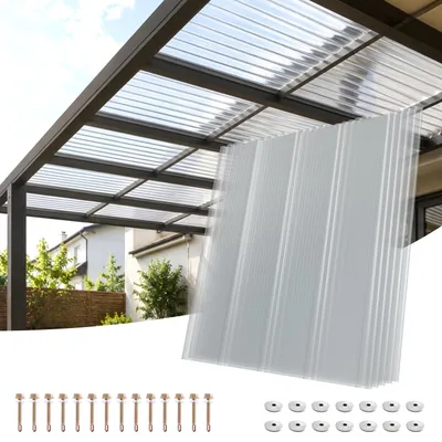 Produktbild von Vigevee 5er Set FRP Lichtplatten 90x100 cm, 1 mm Trapez-Wellplatten klar, UV-Schutz, hagelfest & wetterfest, inkl. Schrauben für Terrassendach Carport