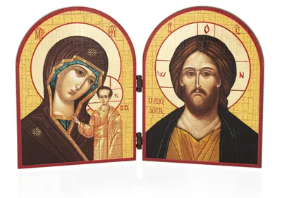 Ikone Diptychon Gottesmutter von Kazan & Jesus Christus, Holz, 23,5x16 cm