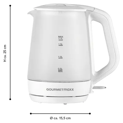 Produktbild von GOURMETmaxx Glas Wasserkocher 1,7 Liter Kabelloser 360° Bedienkomfort 2200 Watt LED Beleuchtung