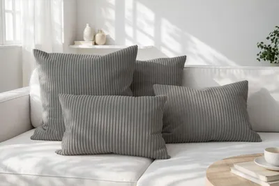 Produktbild von Amilian Dekokissen 4er Set mit Füllung, Cord-Optik, 40x40 & 35x45 cm - Nebelklang