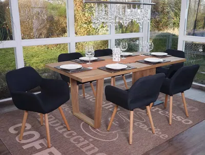 Immagine prodotto di set di 6 sedie per sala da pranzo HWC-A50 II, sedia da cucina, design retrò anni '50 ~ tessuto, nero-grigio, gambe chiare