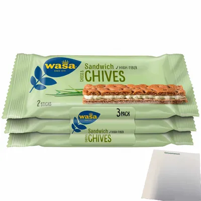 Produktbild von Wasa Knäckebrot Sandwich Käse & Schnittlauch Multipack (111g Packung) + usy Block