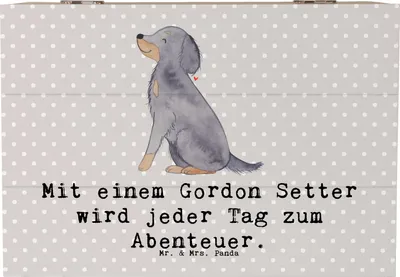 Produktbild von Mr. & Mrs. Panda Box Gordon Setter Abenteuer 22 x 15 cm - Grau Pastell - Geschenk, Hunderassen Vielfalt, fotobox, treuer Begleiter, schwarzes und lohfarbenes Fell, Pflege