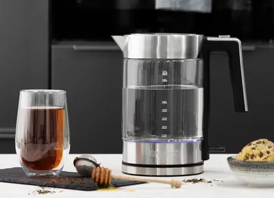 Produktbild von Princess 01.236041.01.001 Gläserner Wasserkocher London, 1,7 l, 2200 W, Schwarz, Edelstahl, Transparent, Glas, Edelstahl, Wasserstandsanzeige, Überhitzungsschutz