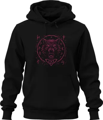 Obrázek produktu pro Viking Wolf Runes Grunge Nordic Celtic Knot Pattern Viking Uni mikina s kapucí, černá, M