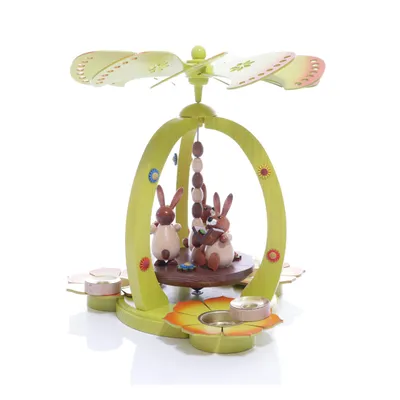 Produktbild von Osterdekoration Pyramide mit 3 Osterhasen bunt Höhe 28cm NEU