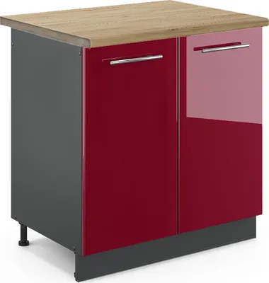 Produktbild von Spülenunterschrank Vicco Fame-Line Bordeaux Hochglanz 80 cm , AP Eiche, Model 45948