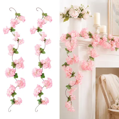 Künstliche Kirschblüten-Girlande, 2 Stück, 230 cm, rosa