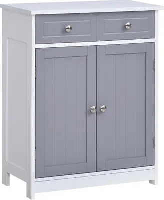 Produktbild von Kleankin Aufbewahrungseinheit, Badezimmerschrank, Schrank mit 2 Türen und 2 Schubladen – 60 x 30 x 75 cm – Grau und Weiß