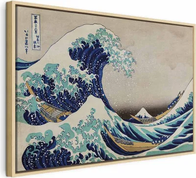 Produktbild von Italienischer Leinwand Leinwandbild - The Great Wave off Kanagawa 90x60 cm Reproduktionen l-G-10124-b-a