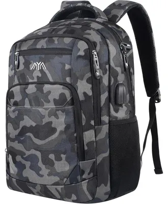 Productafbeelding van Rugzak voor heren, geschikt voor een 15,6-inch laptop, met USB-oplaadpoort, camouflageprint
