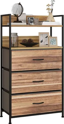 Produktbild von Aufbewahrungseinheit im Industriestil mit 3 herausnehmbaren Stoffschubladen und 2 Regalböden – 60 x 29 x 101 cm – MDF und Metall