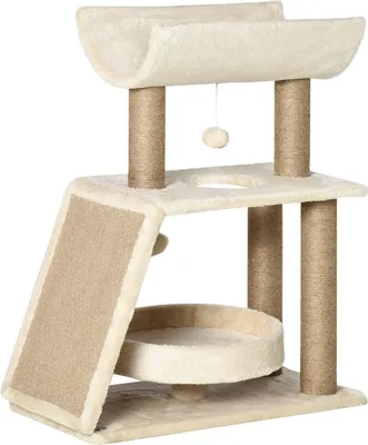 Immagine prodotto di Tiragraffi per gatti, con giocattoli e cuccia, 60 cm x 30 cm x 76 cm, color naturale