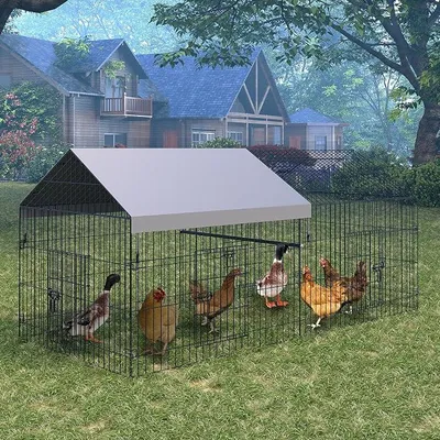 Imagen del producto de Gallinero de 100x100x218 cm, estructura metálica, recinto para gallinas con acceso al exterior, jaula para gallinas, gallinero para animales pequeños, jaula para aves, recinto para mascotas con cubierta, ideal para gallinas, aves de corral y animales pequeños