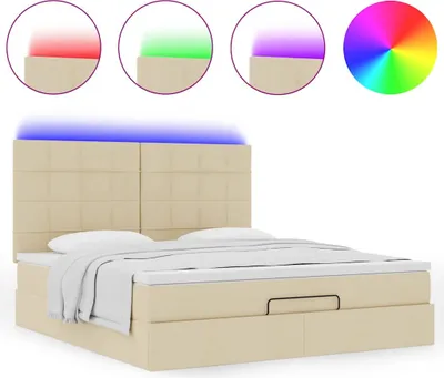 Produktbild von Ottoman-Bett mit Matratze & LEDs Creme 160x200 cm Stoff