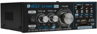 Image de Amplificateur audio Bluetooth 60 W - Mini récepteur stéréo - Radio USB/SD/FM - 2.0 canaux - Boîtier métallique - Alimentation sur secteur - Télécommande - Noir