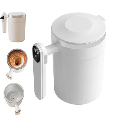 Produktbild von 400ml Magnetische Kaffeetasse mit Temperaturanzeige, Wiederaufladbar, Intelligente Tasse mit Deckel, Selbstrührend