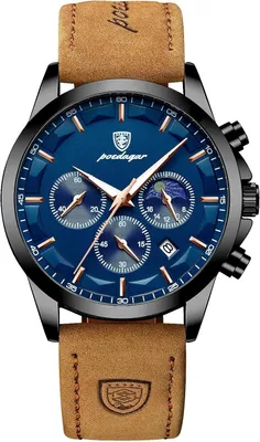 Produktbild von Herren Chronograph Quarzuhr mit Lederarmband, Leuchtzeiger, Datumsanzeige, 30M Wasserdicht, Business Sport Armbanduhr Elegant