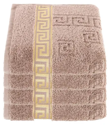 Produktbild von Luxus Medusa Handtücher 4er Set 50x90 cm - Beige / Hell Braun - feinste Ringgarn Baumwolle / Jacquard Webung / Hochflor Frottee mit Medusa Flachprägung und goldener Medusa Bordüre