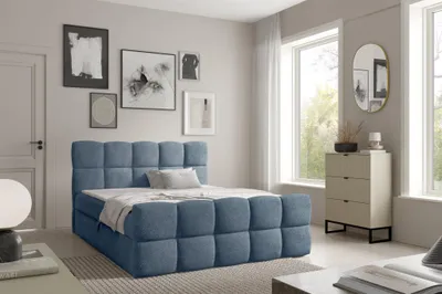 Produktbild von Boxspringbett Schlafzimmerbett SATINE 180x200cm Stoff Coral Himmelblau