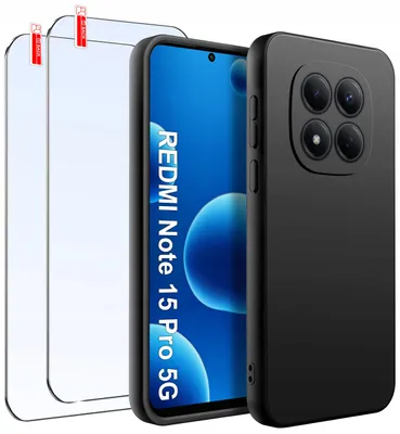 Zdjęcie produktu dla Etui do Xiaomi Redmi Note 15 Pro 5G Matowe Czarne Silikon Slim 2 SZT SZKŁO