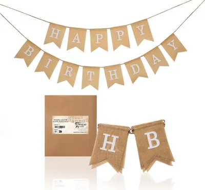 Produktbild von PHENO FLAGS Happy Birthday Stoff-Wimpelketten (2m und 2,5m) aus Leinen