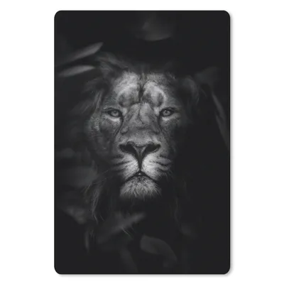Produktbild von MuchoWow® Mauspad Mousepad Porträt eines Löwen mit Blättern im Dschungel - schwarz und weiß 18x27 cm - Mousepads - Maus Mat - Pad - Mausunterlage