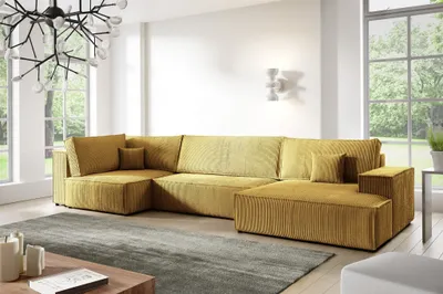Produktbild von Wohnlandschaft Schlafsofa CORUNIA Stoff Poso Honiggelb Ottomane Rechts