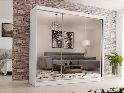 Image de BEAUTYSOFA armoire à portes coulissantes DEBRA II 240 cm - armoire à trois portes, armoire, armoire avec miroirs, tringle à vêtements et 4 tiroirs, couleur : blanc