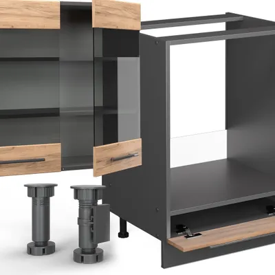 Obrázok produktu pre Rohová kuchyňa Vicco Fame-Line Goldkraft dub/antracit 347 x 46 cm bez pracovnej dosky, Model 38698