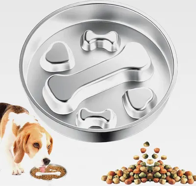 Produktbild von Antischlingnapf Hunde Edelstahl, 22 cm Anti Schling Napf Hund Edelstahl Slow Feeder rutschfest Hundenapf Anti Choke Futternapf Knochen für kleine Mittelgroße Hunde Katzen