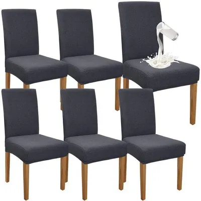 Produktbild von Ibenzoa® Wasserabweisende, dehnbare Stuhlhussen 6er-Set – Grau, für Esszimmerstühle (Rücken 46–60 cm, Sitz 38–48 cm), elastisch, maschinenwaschbar 30°C