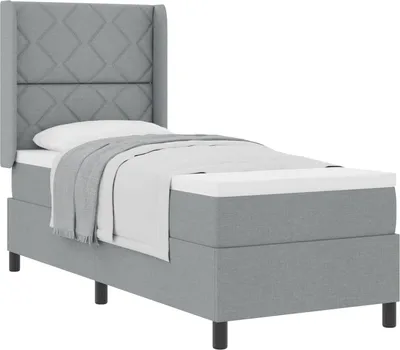 Image de vidaXL Lit boxspring avec matelas gris clair 90 x 190 cm Tissu