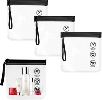 Obrázok produktu pre 4 vrecká na tekutiny s uzáverom 20 x 20 cm, cestovné, uni, s uchom