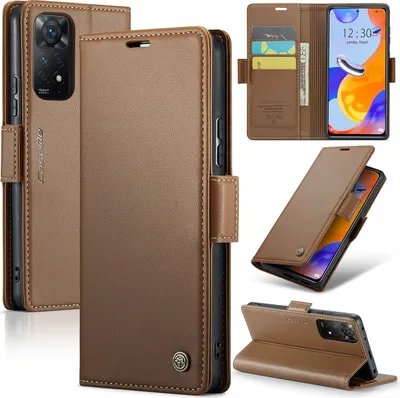 Produktbild von Redmi Note 11 Pro Hülle, Leder Brieftasche Kartenfach Schutzhülle mit Standfunktion für Xiaomi Redmi Note 11 Pro 5G/4G Braun