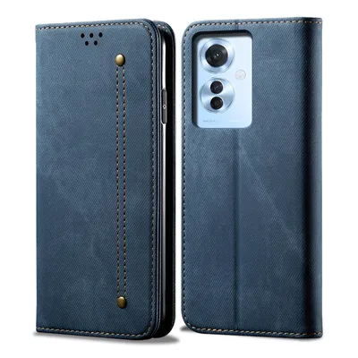 Image de Etui pour Oppo Reno11 F, étui portefeuille en cuir avec fermeture magnétique et support bleu