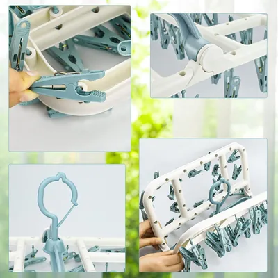 Produktbild von Sockentrockner, Wäscheständer, Unterwäsche-Kleiderbügel mit 40 Clips, faltbarer Wäscheständer, winddichter Hänger, Trockenständer, Socken für Unterwäsche, Babykleidung, kleine Wäschestücke (rosa)