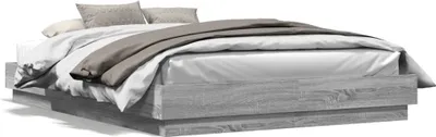 Produktbild von Design Bettgestell mit LED Grau Sonoma-Eiche 140x200 cm, Klassische Betten 2024 Neu
