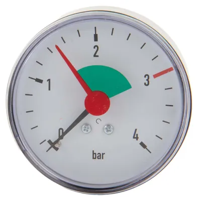 Produktbild von tecuro Heizungsmanometer 0-4 bar, Ø 63 mm - 3/8 Zoll Anschluss axial (hinten), selbstdichtend