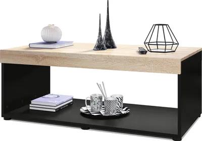Produktbild von Vladon Couchtisch Pure,  Germany, Wohnzimmertisch in Kastenform, Schwarz matt/ Eiche Sägegrau (104 x 40,5 x 58 cm)