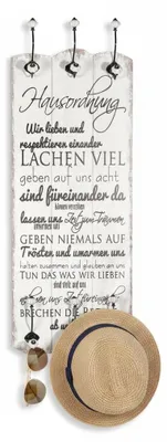 Immagine prodotto di Pannello decorativo in legno con 6 ganci per abiti, in stile shabby chic