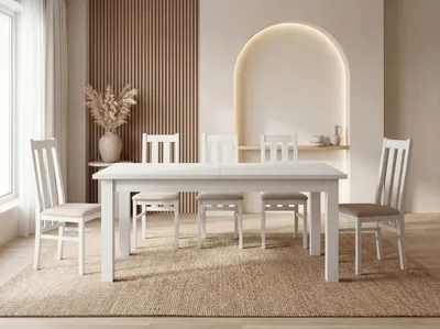 Produktbild von Esstisch Ausziehbar Rechteckig – Platzsparend, Verlängerbar Wohnzimmertisch Küchentisch für 6 personen - 120 × 70 cm bis 160 cm – Weiße Holzbeine – Hergestellt in EU – Weiß