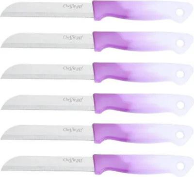 Image de 6 couteaux de cuisine 18 cm avec manche ergonomique - polyvalent & facile d'entretien, Lila